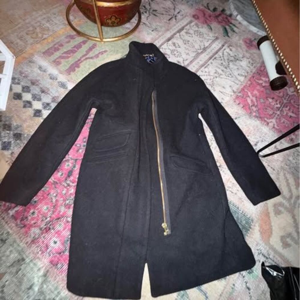 J.Crew Italian Stadium-Cloth Wool Cocoon Coat in Black topcoat Regent coat